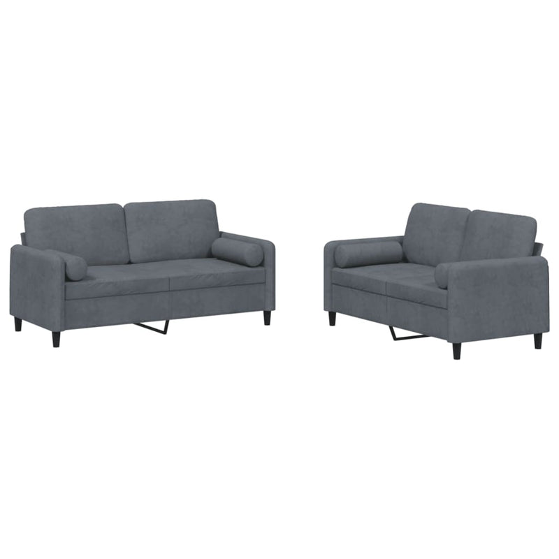 Set canapea cu perne, 2 piese, gri închis, catifea