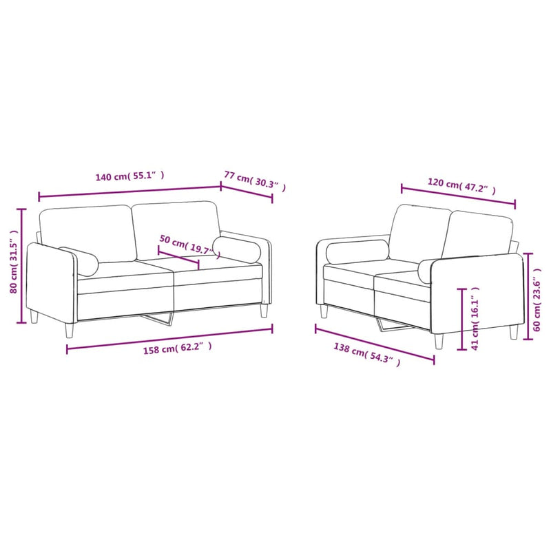 Set canapea cu perne, 2 piese, gri închis, catifea