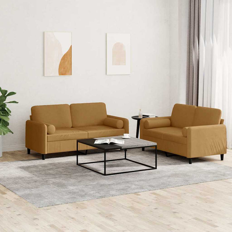 Set de canapele cu perne, 2 piese, maro, catifea