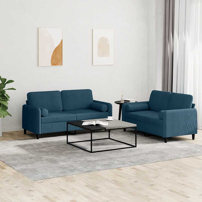 Set de canapele cu perne, 2 piese, albastru, catifea