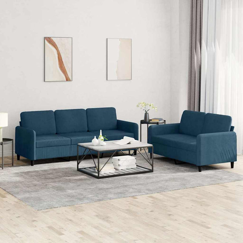 Set canapea 2 piese, albastru, catifea