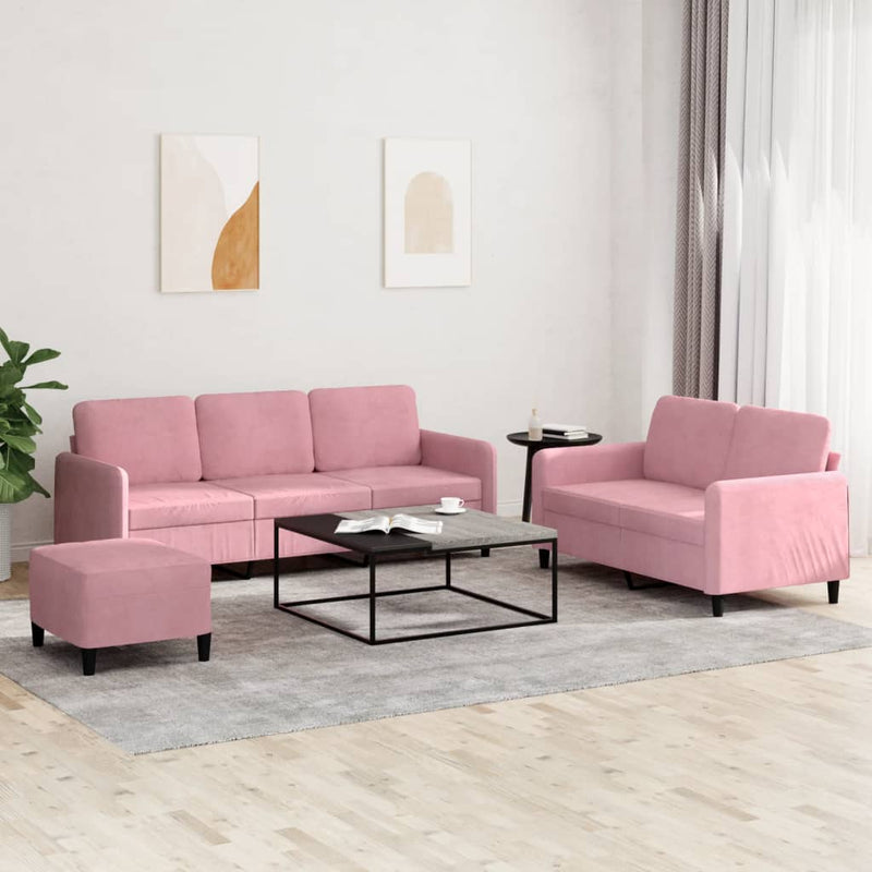 Set de canapele, 3 piese, roz, catifea