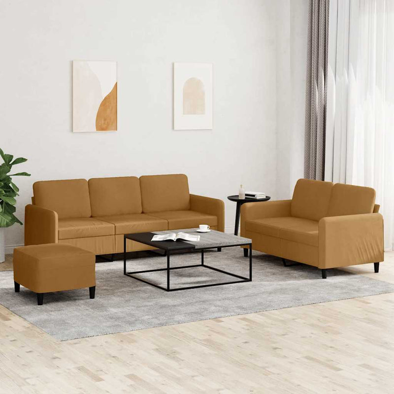 Set de canapele, 3 piese, maro, catifea
