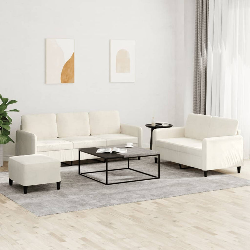Set de canapele, 3 piese, crem, catifea