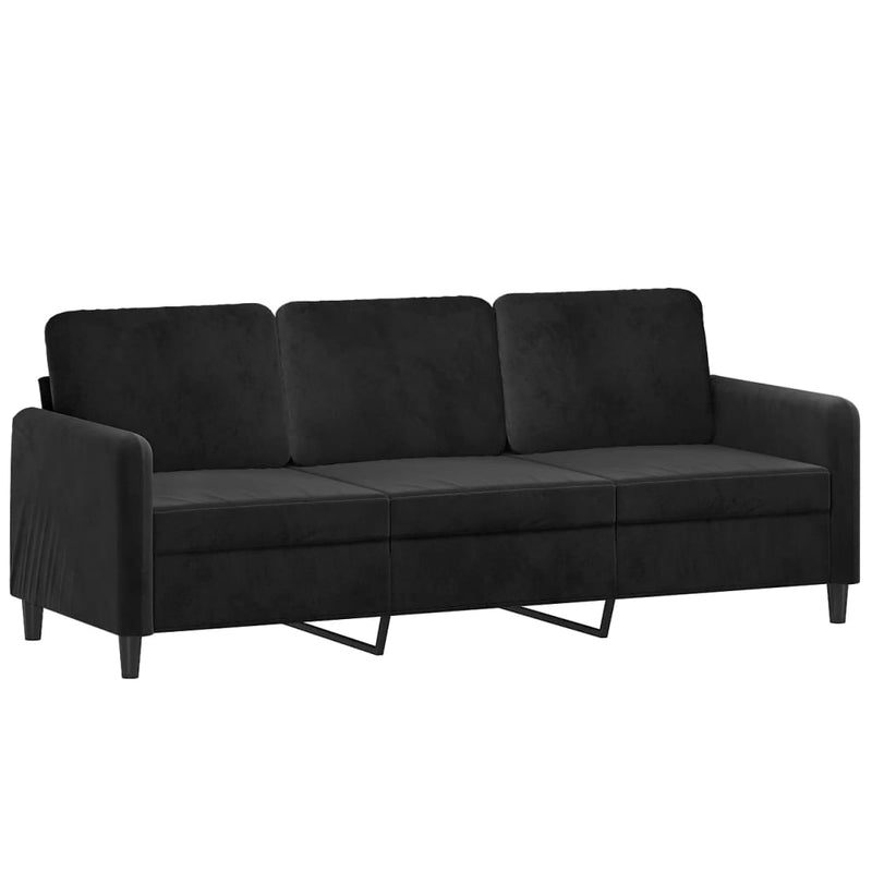 Set de canapele cu perne, 3 piese, negru, catifea