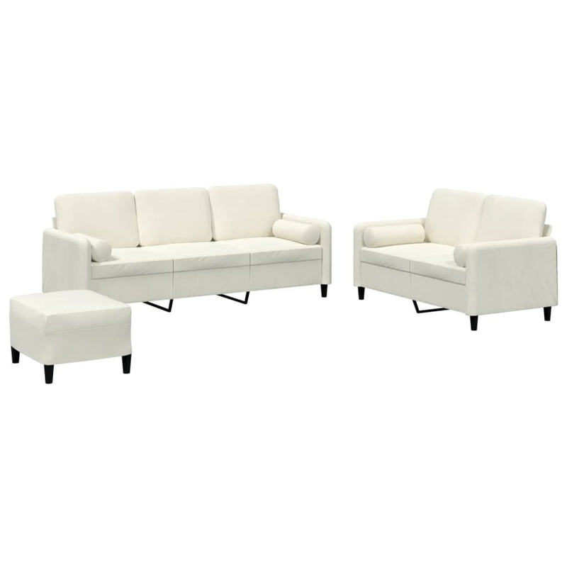 Set de canapele cu perne, 3 piese, crem, catifea