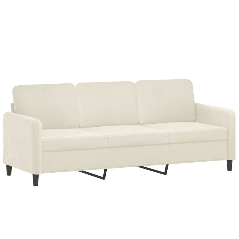 Set de canapele cu perne, 3 piese, crem, catifea