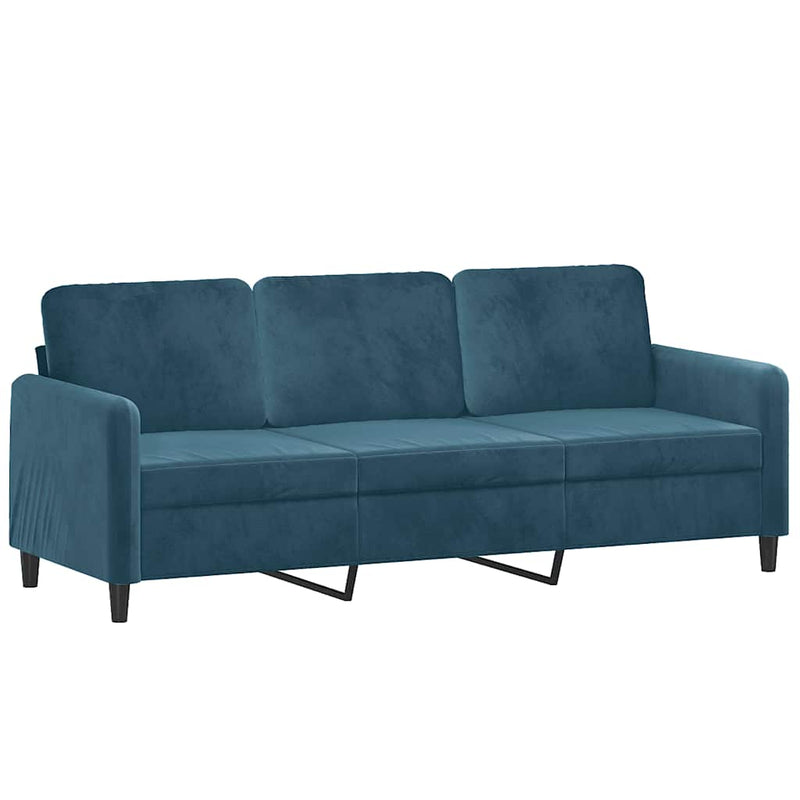 Set de canapele cu perne, 3 piese, albastru, catifea