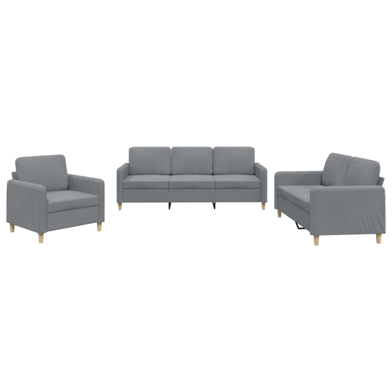 Set de canapele cu perne, 3 piese, gri deschis, textil