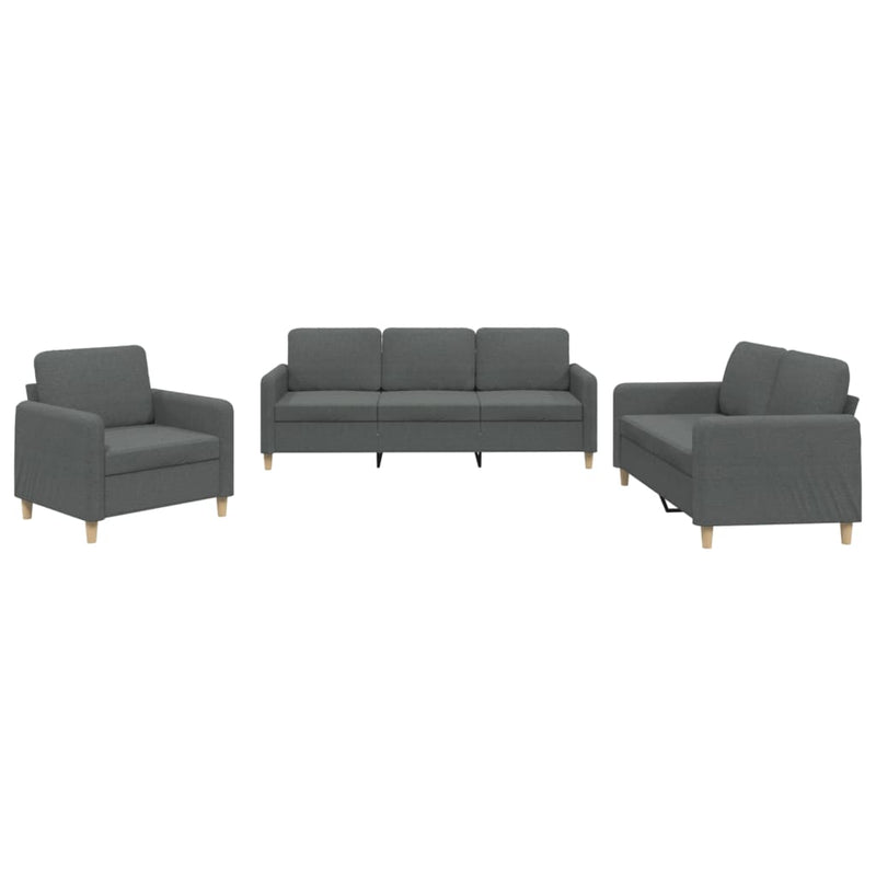 Set de canapele cu perne, 3 piese, gri închis, textil