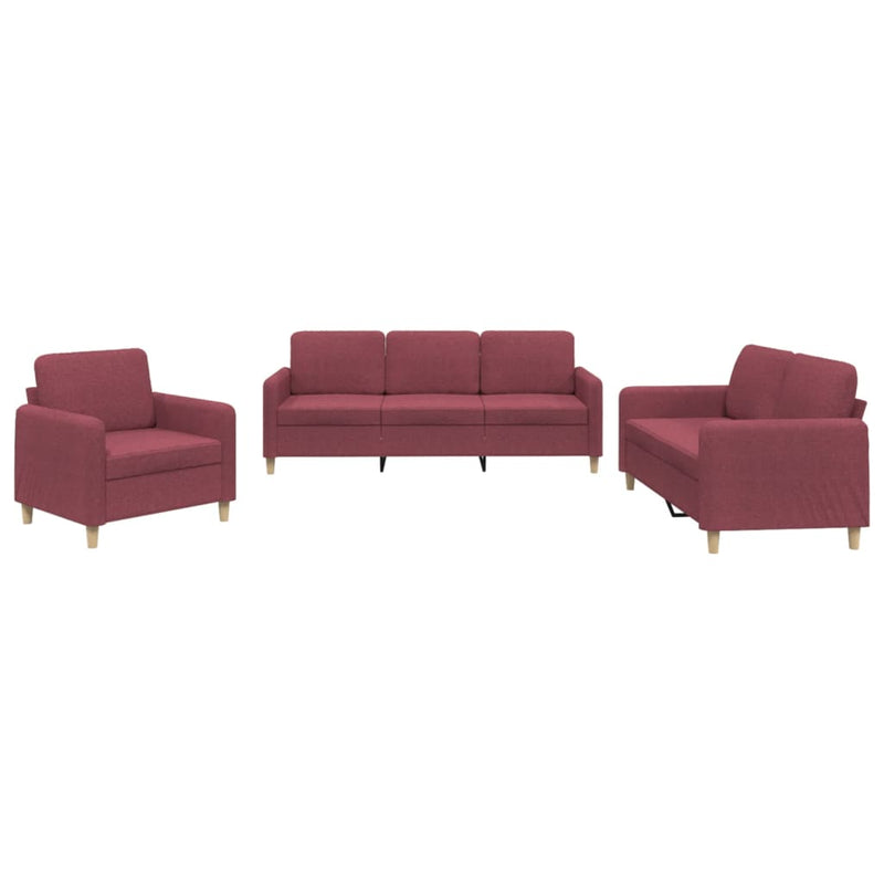 Set canapea cu perne, 3 piese, roșu vin, material textil