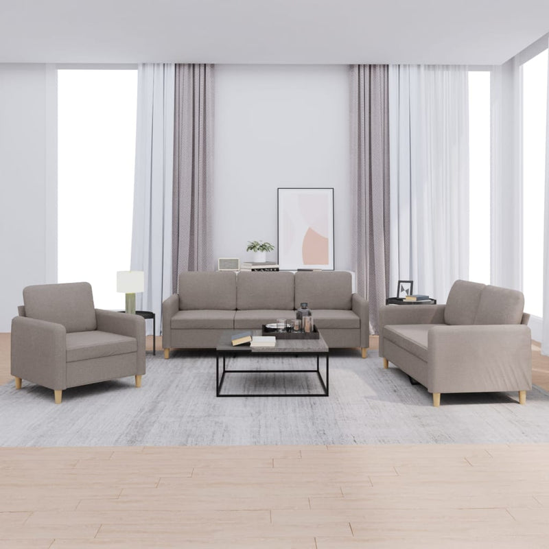 Set de canapea cu perne, 3 piese, gri taupe, material textil