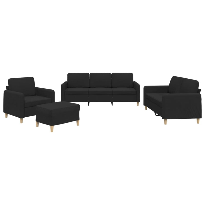Set de canapele cu perne, 4 piese, negru, textil