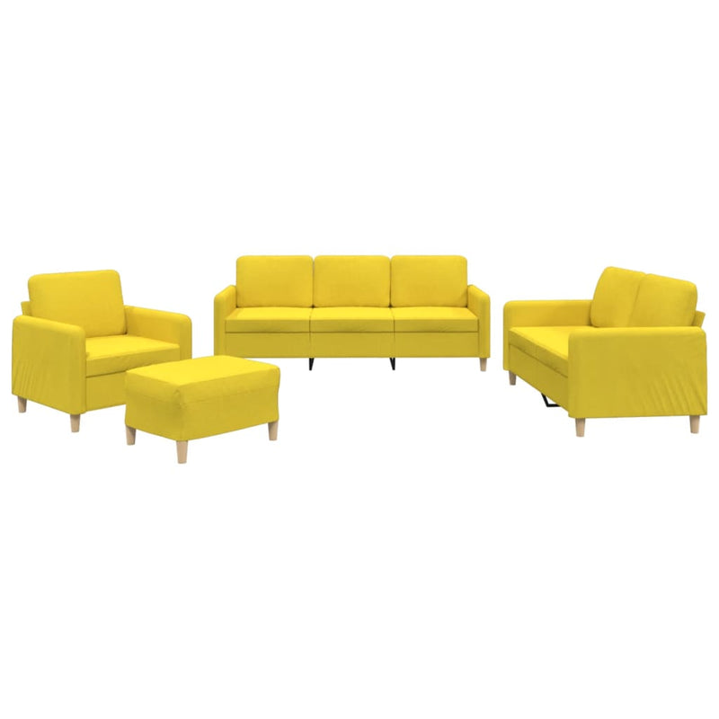 Set de canapele cu perne, 4 piese, galben deschis, textil