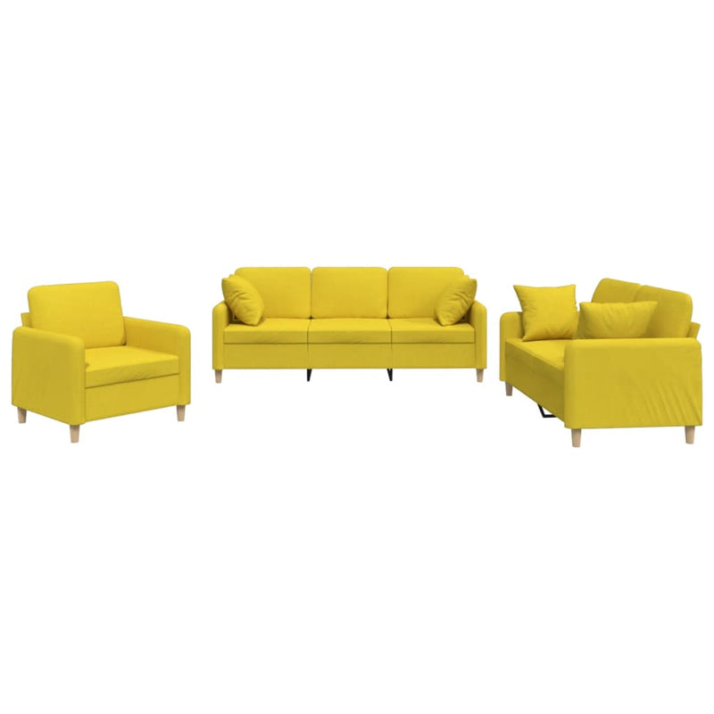 Set de canapele cu perne, 3 piese, galben deschis, textil