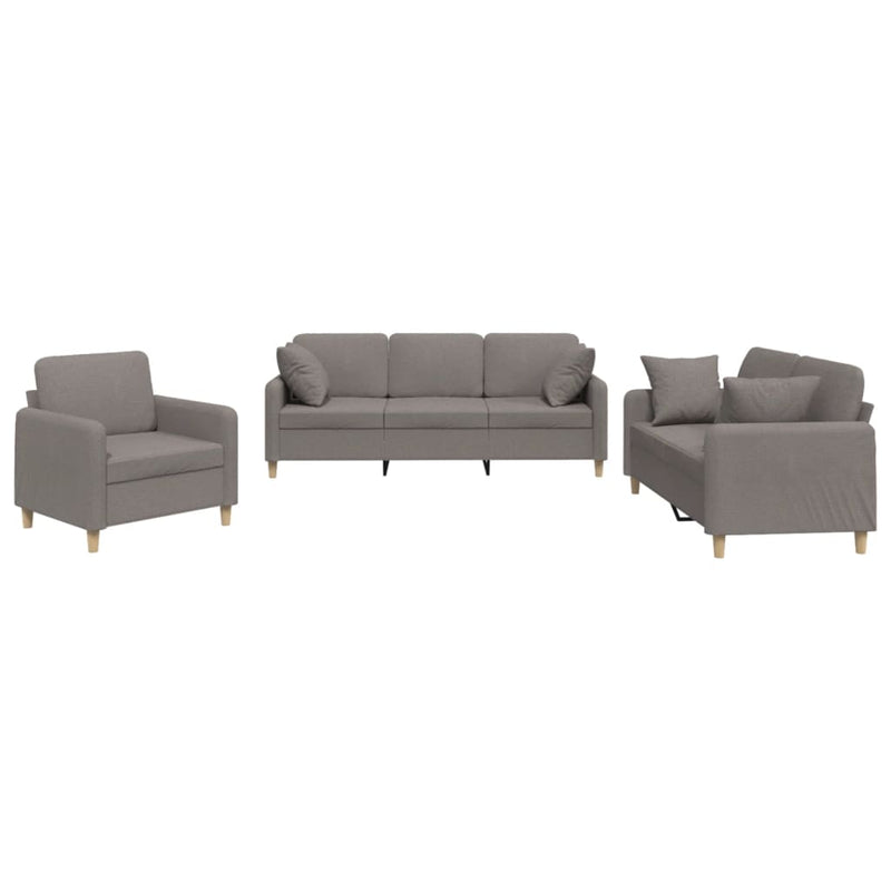 Set de canapele cu perne, 3 piese, gri taupe, textil