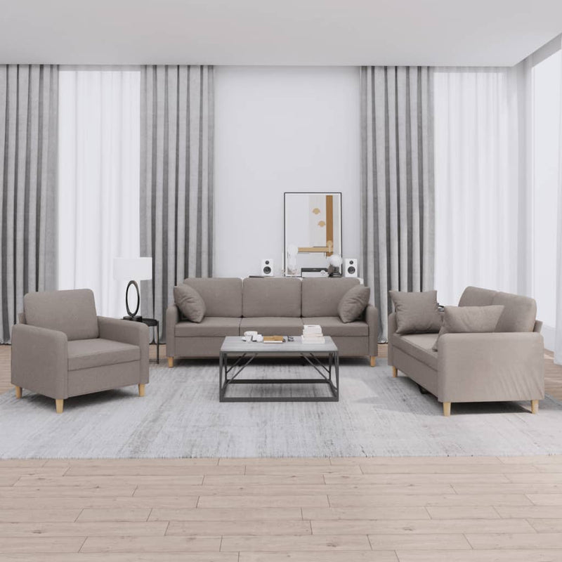 Set de canapele cu perne, 3 piese, gri taupe, textil