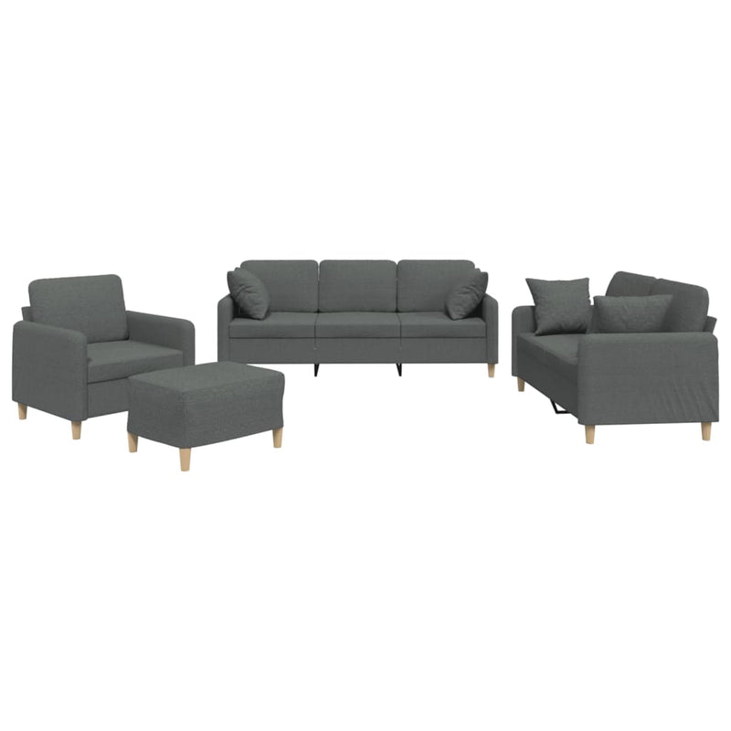 Set de canapele cu perne, 4 piese, gri închis, material textil