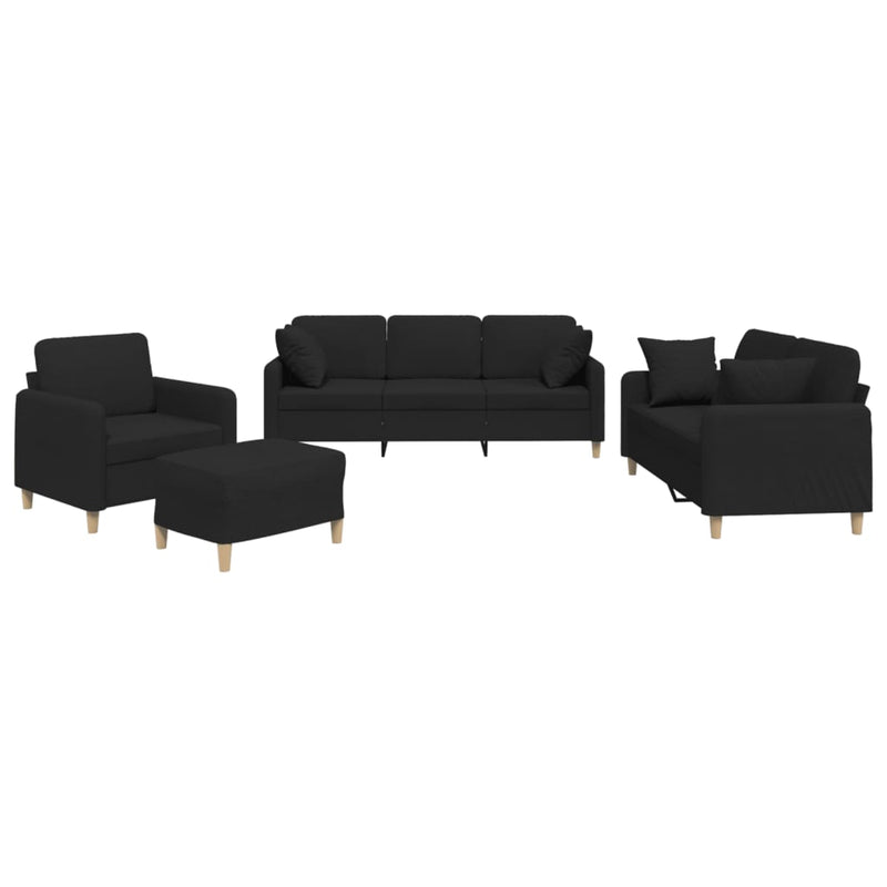 Set de canapele cu perne, 4 piese, negru, material textil