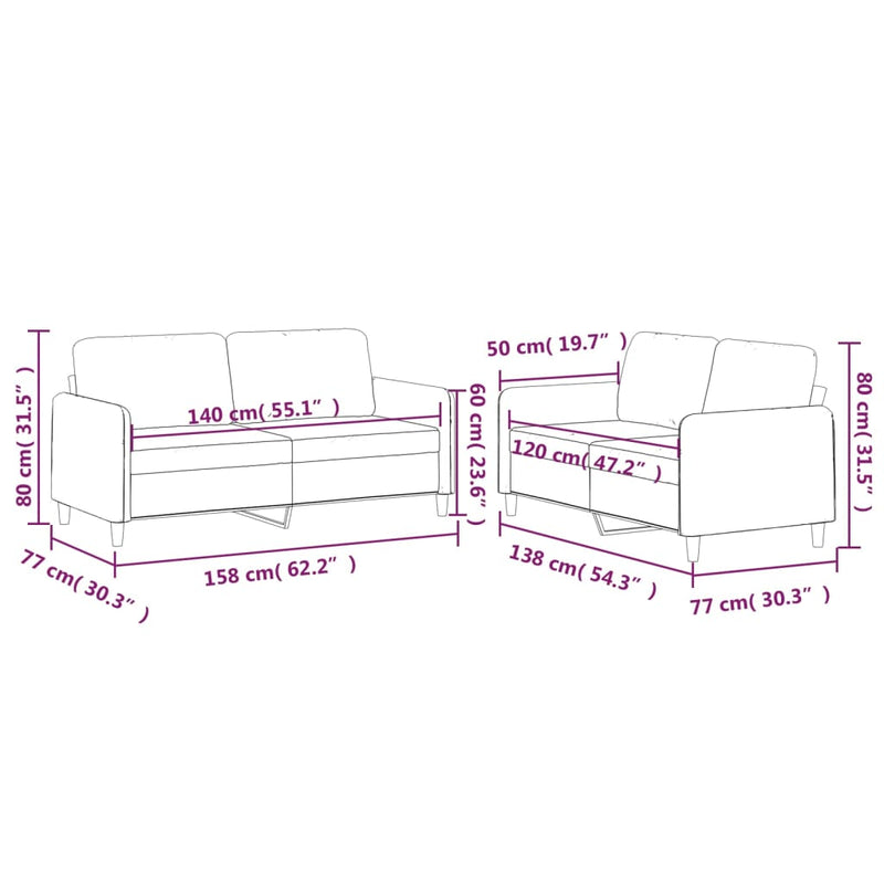 Set de canapele cu perne, 2 piese, gri deschis, textil