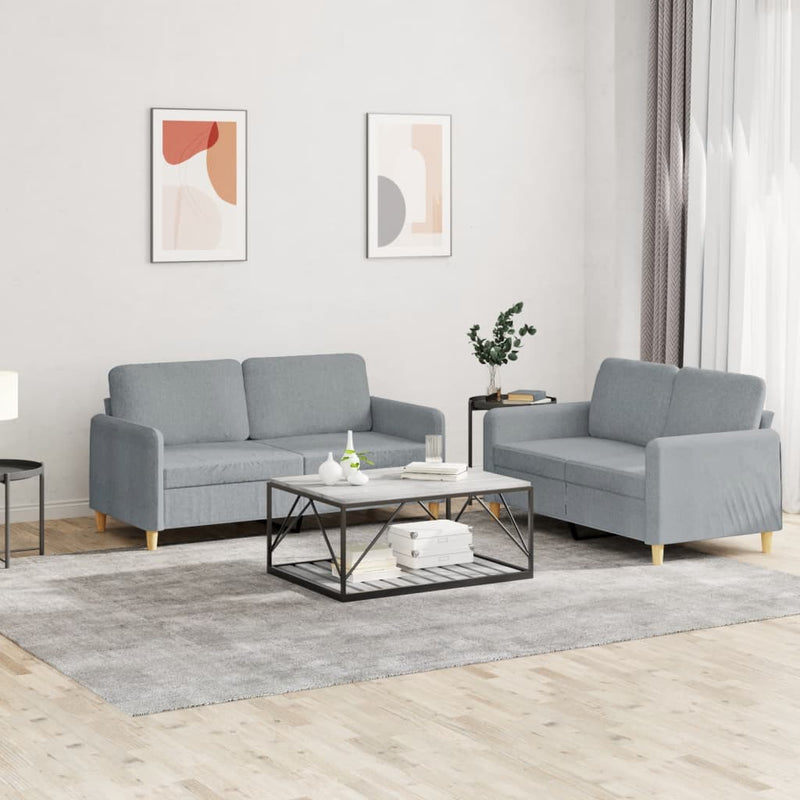 Set de canapele cu perne, 2 piese, gri deschis, textil