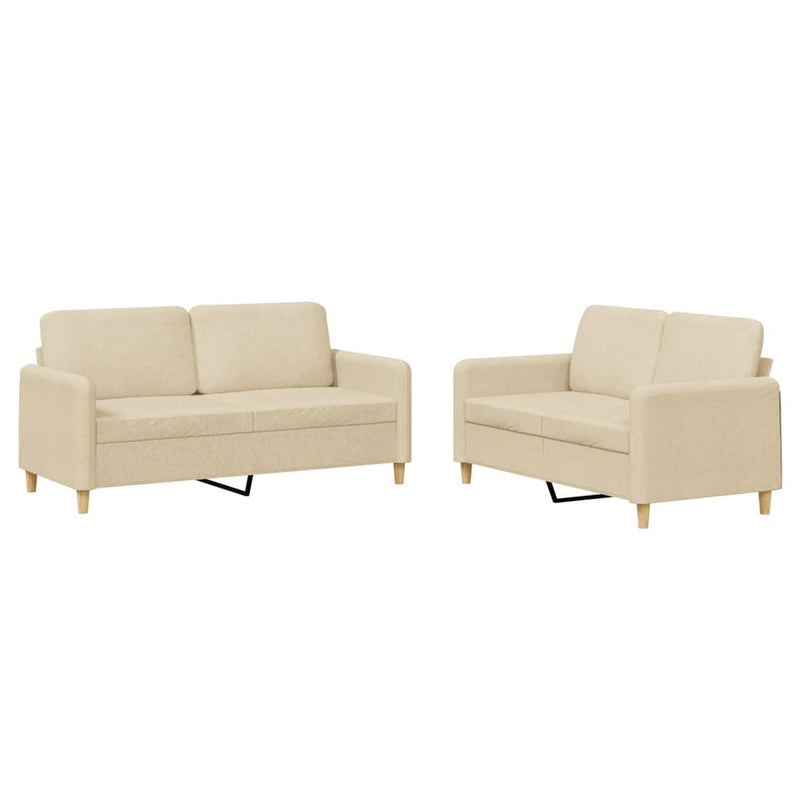 Set de canapele cu perne, 2 piese, crem, textil