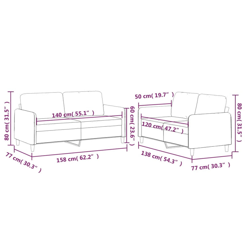 Set de canapele cu perne, 2 piese, crem, textil