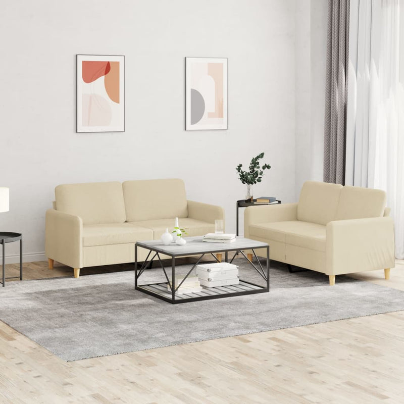 Set de canapele cu perne, 2 piese, crem, textil
