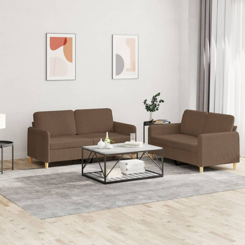 Set de canapele cu perne, 2 piese, maro, textil