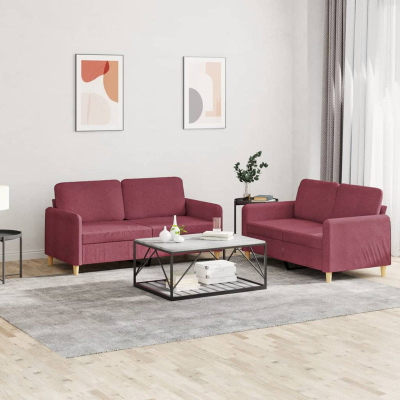 Set canapea cu perne, 2 piese, roșu vin, material textil