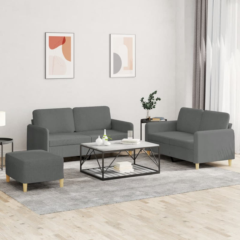Set de canapele cu perne, 3 piese, gri închis, textil