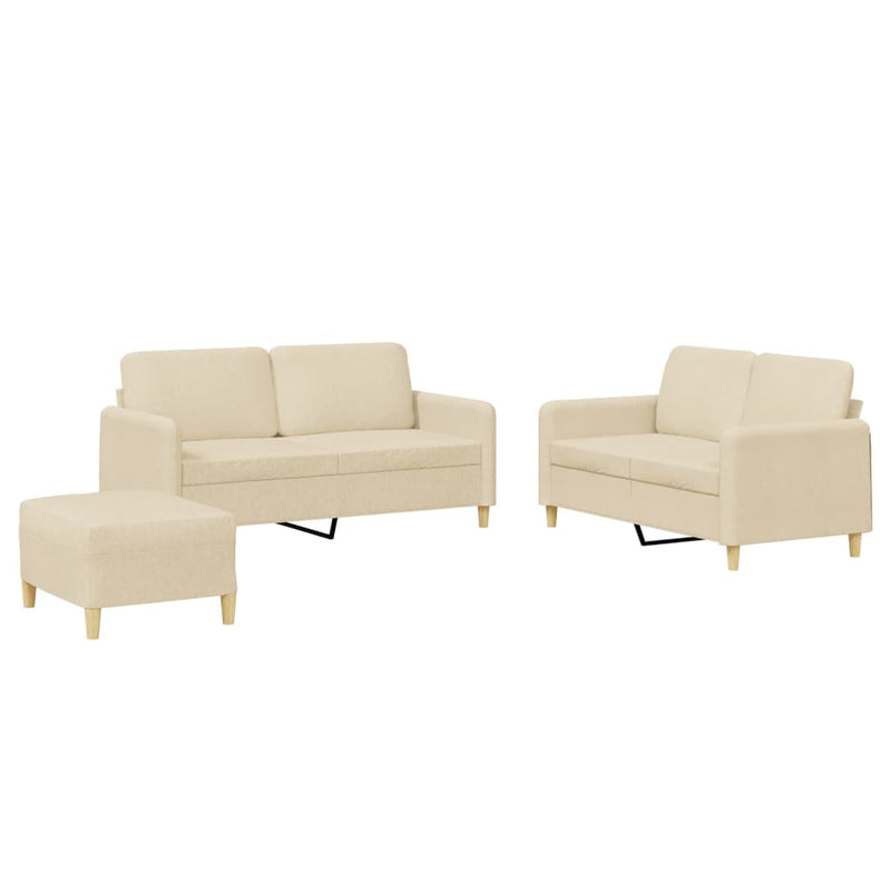 Set de canapele cu perne, 3 piese, crem, textil