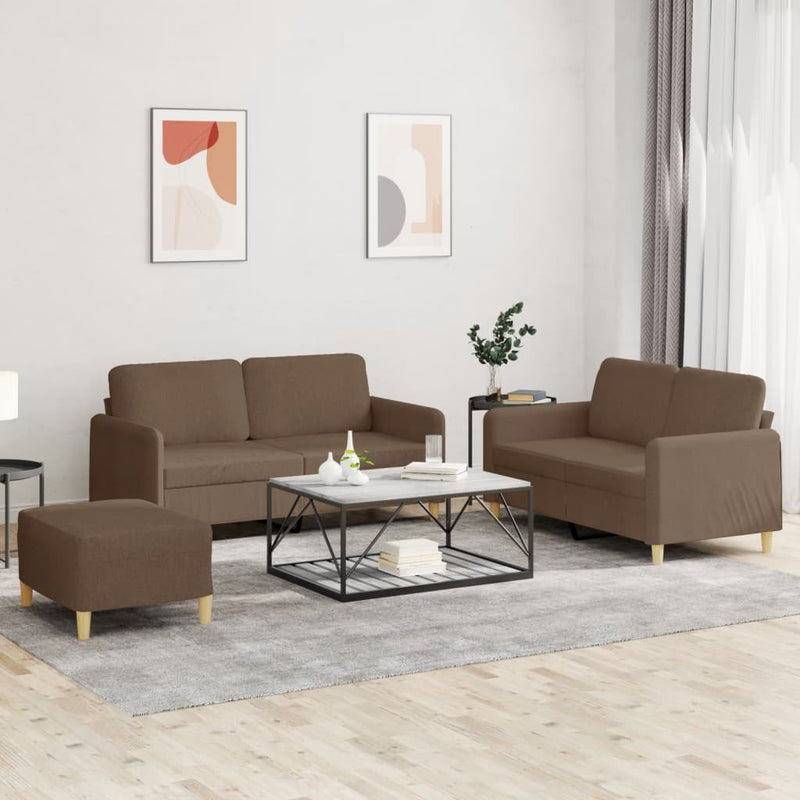 Set de canapele cu perne, 3 piese, maro, textil