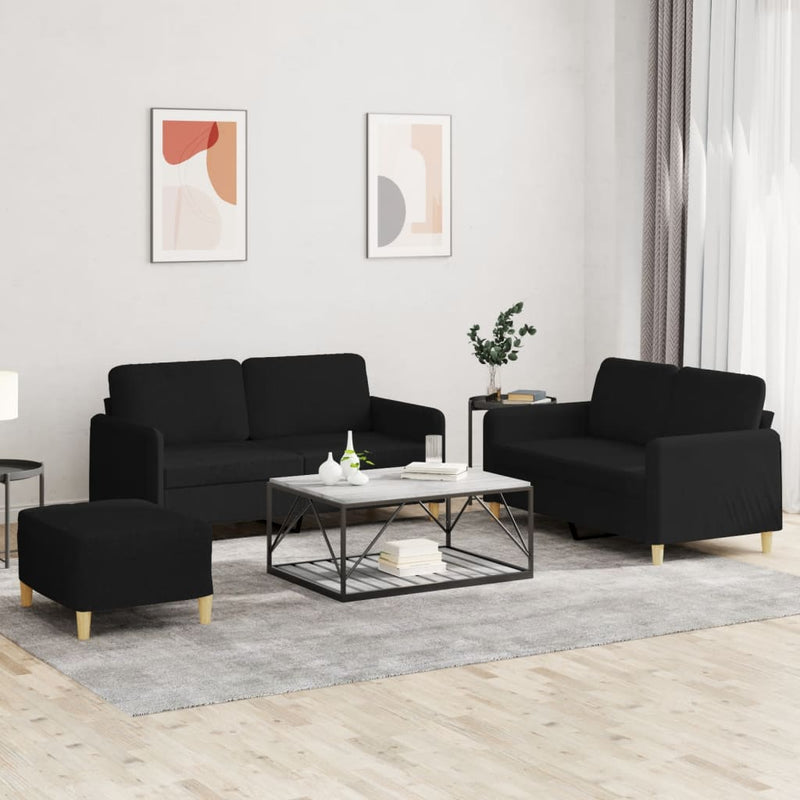 Set de canapele cu perne, 3 piese, negru, textil
