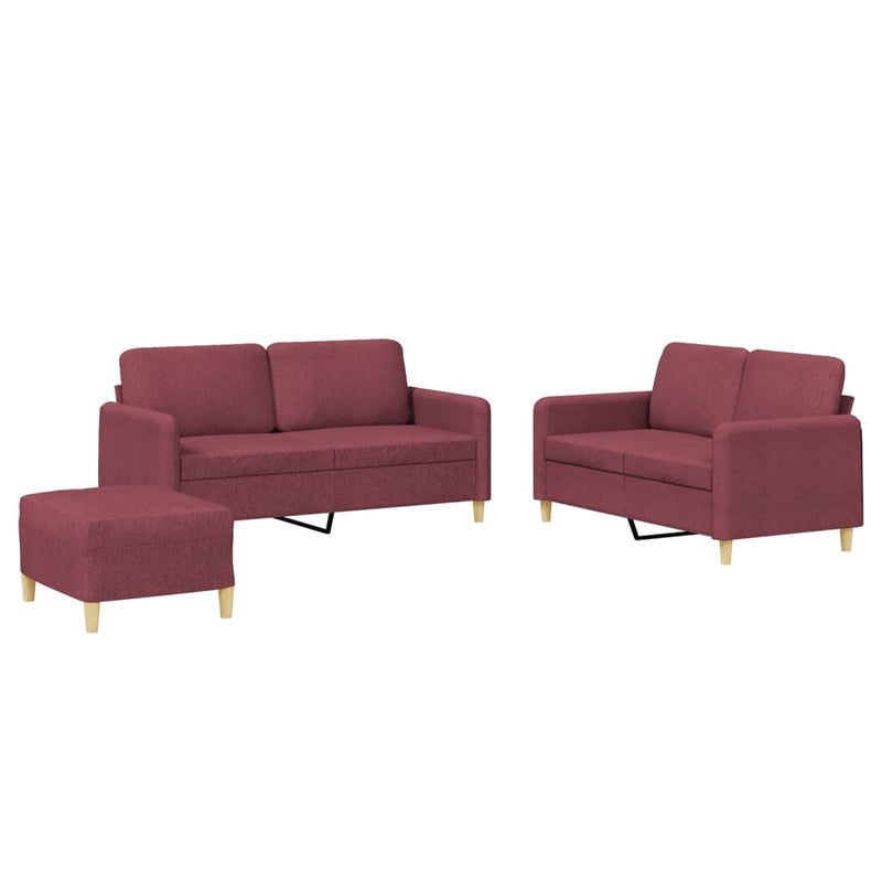 Set canapea cu perne, 3 piese, roșu vin, material textil
