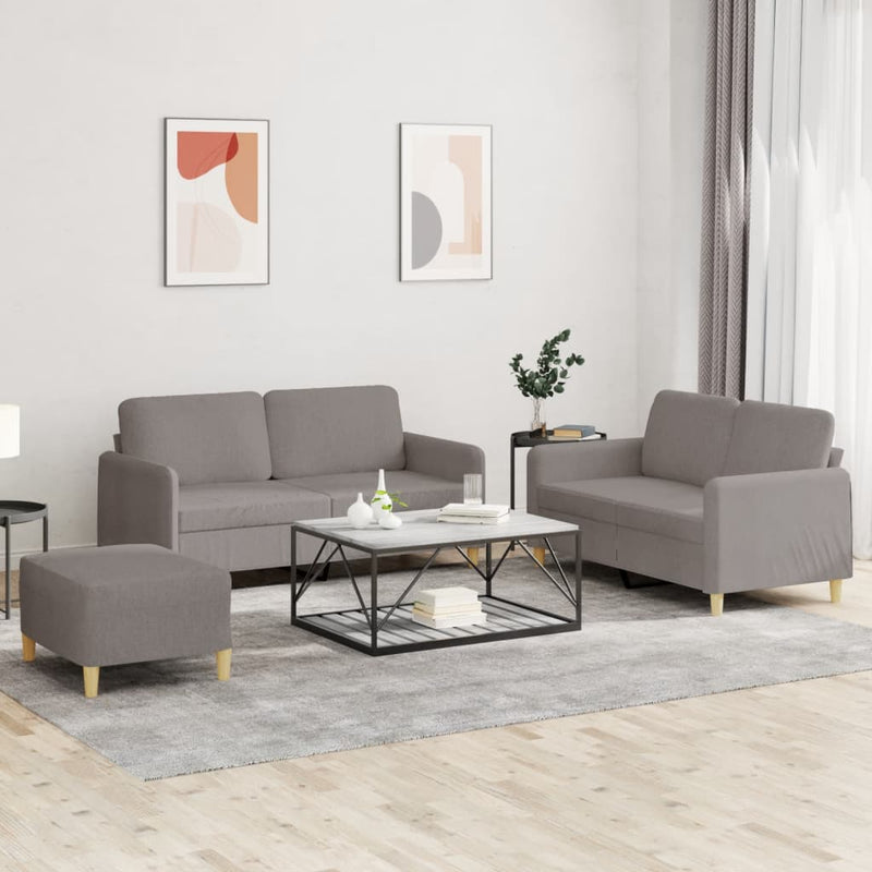 Set de canapea cu perne, 3 piese, gri taupe, material textil