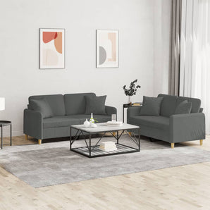 Set de canapele cu perne, 2 piese, gri închis, material textil