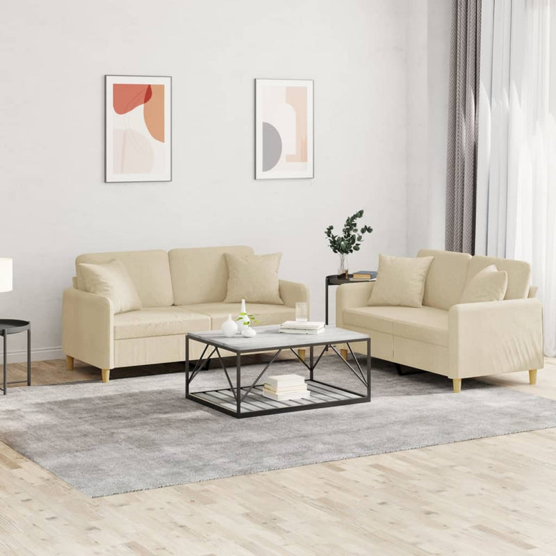 Set de canapele cu perne, 2 piese, crem, material textil