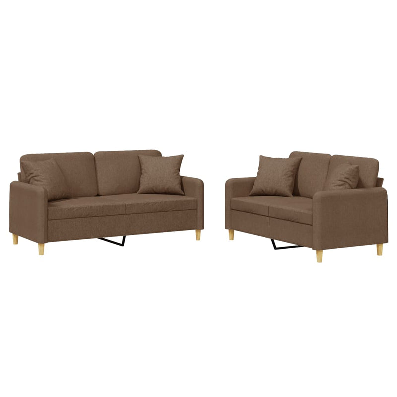 Set de canapele cu perne, 2 piese, maro, textil