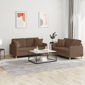 Set de canapele cu perne, 2 piese, maro, textil