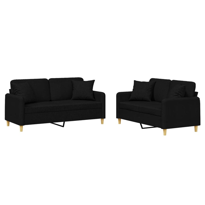 Set de canapele cu perne, 2 piese, negru, material textil