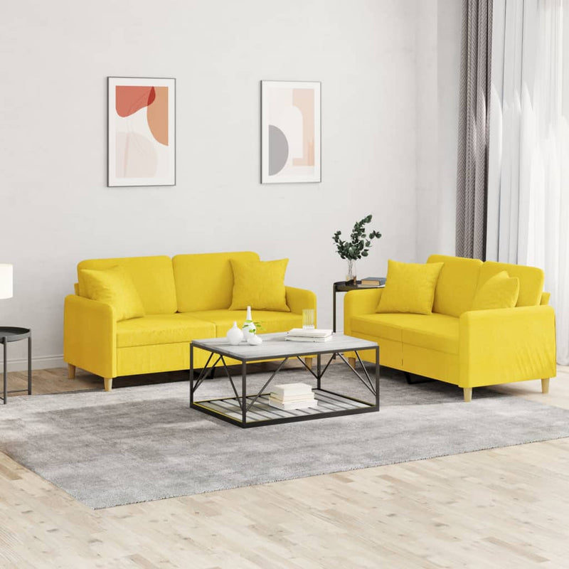 Set de canapele cu perne, 2 piese, galben deschis, textil