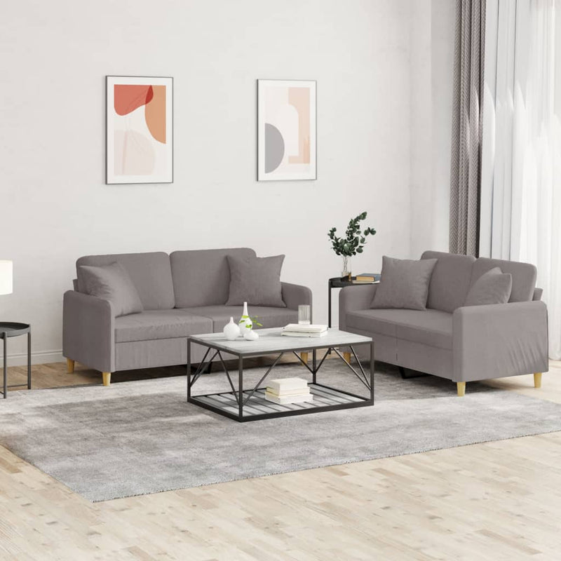 Set de canapele cu perne, 2 piese, gri taupe, textil