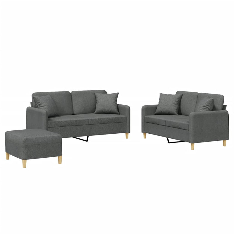 Set de canapele cu perne, 3 piese, gri închis, textil