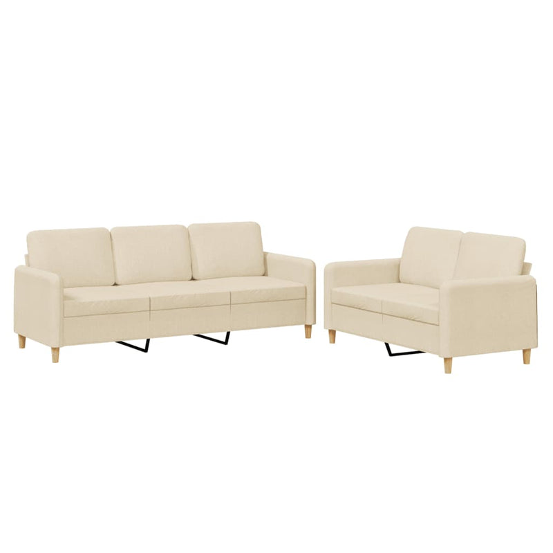 Set de canapele cu perne, 2 piese, crem, textil