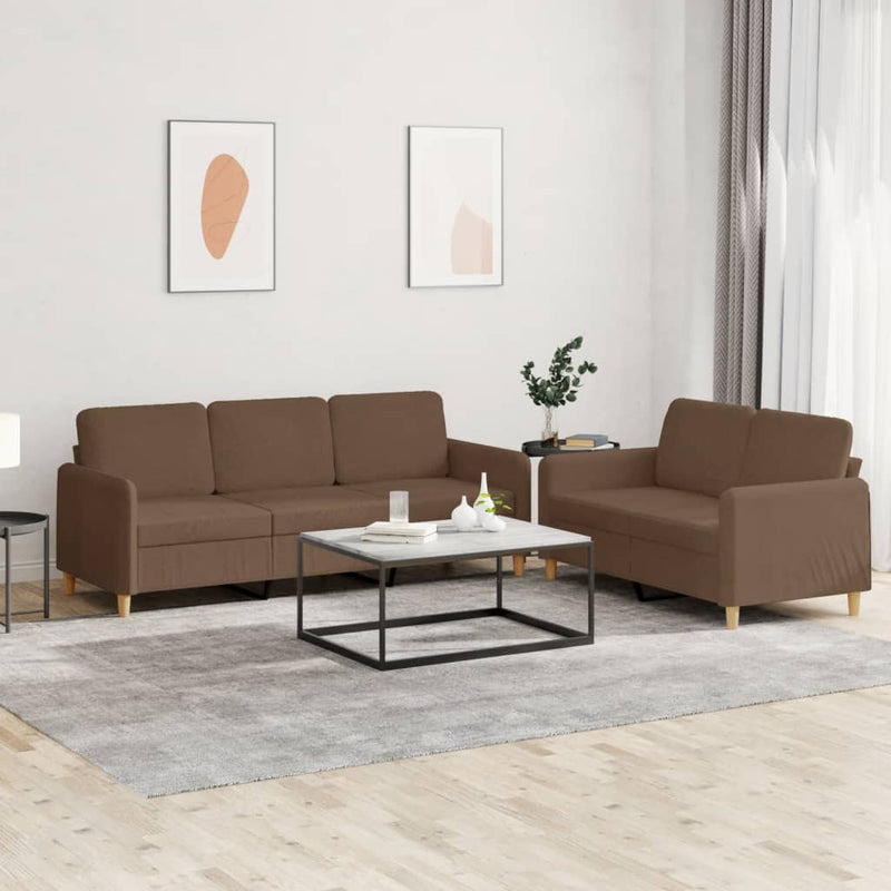 Set de canapele cu perne, 2 piese, maro, textil