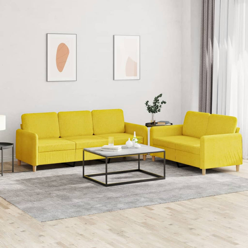 Set de canapele cu perne, 2 piese, galben deschis, textil