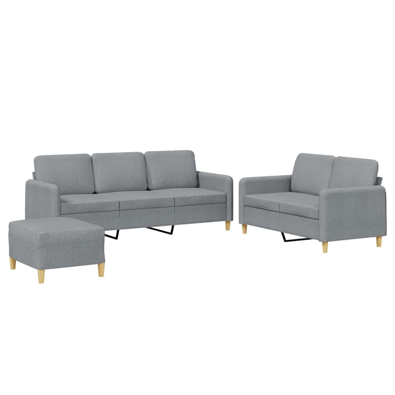 Set de canapele cu perne, 3 piese, gri deschis, textil
