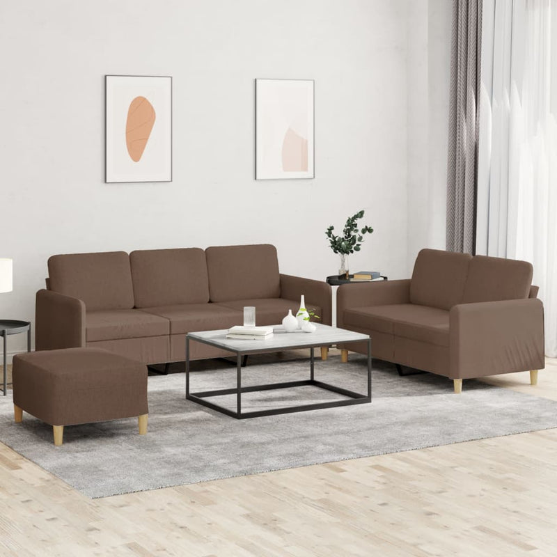 Set de canapele cu perne, 3 piese, maro, textil