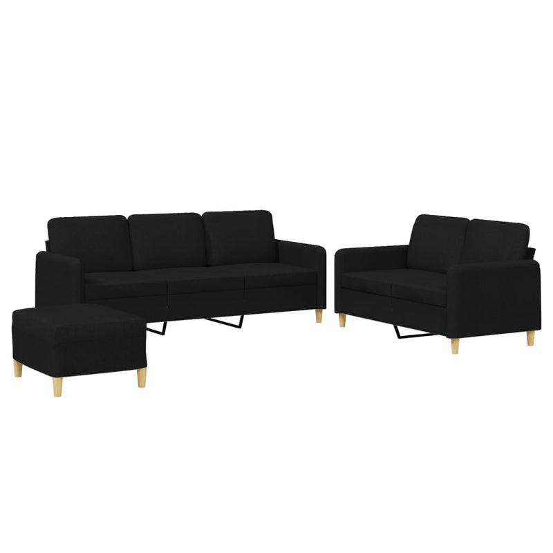 Set de canapele cu perne, 3 piese, negru, textil